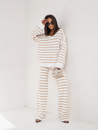 Spodnie Porto beżowo-białe