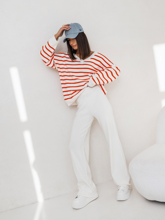 Sweter Leny biało pomarańczowy