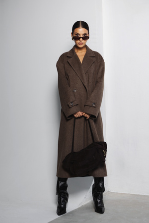 Płaszcz Lanzzo brązowy jodełka