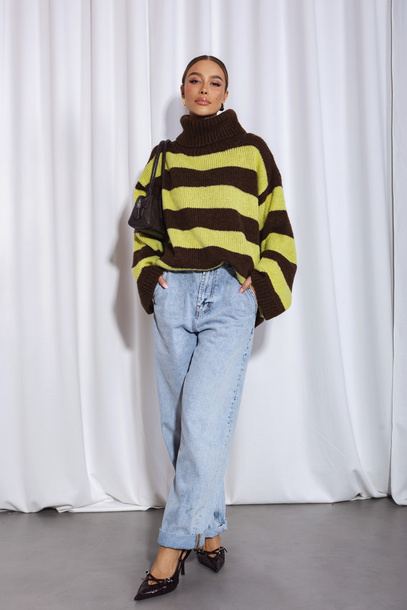 Sweter Parell brązowo limonkowy 