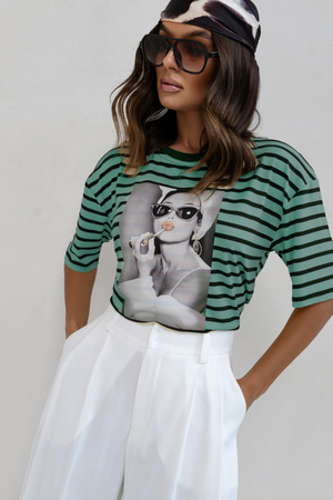 Tshirt Cherry zielono - biały