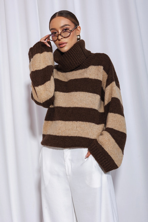 Sweter Parell brązowo beżowy