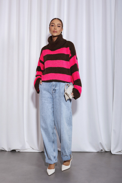 Sweter Parell brązowo różowy 