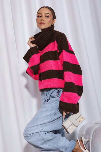 Sweter Parell brązowo różowy 