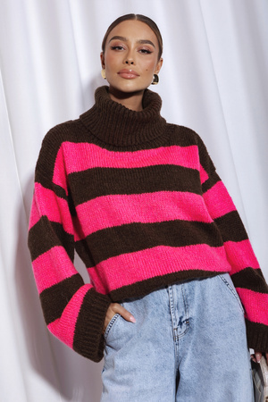 Sweter Parell brązowo różowy