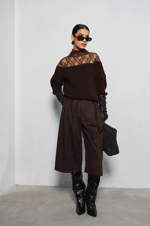 Spodnie Nareen czekoladowe zamszowe