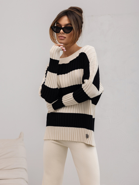 Sweter Fiona beżowo czarny