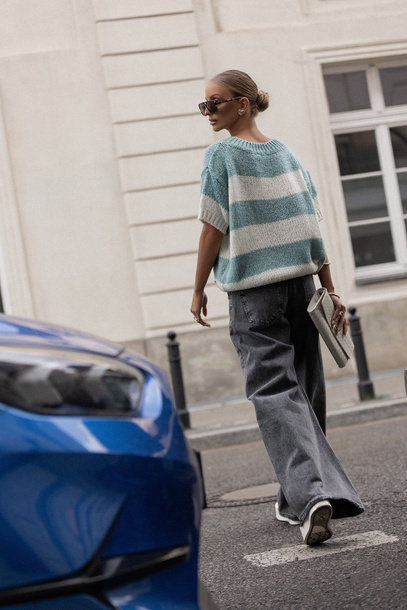 Sweter Copenhagen w paski miętowe